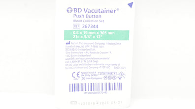 BD 367344 Vacutainer Push Button Blood Collection Set 21G x 3/4inch x 12inch (x)